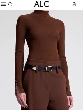 A.L.C. Brown Turtleneck Ribbed Long-Sleeve Sweater